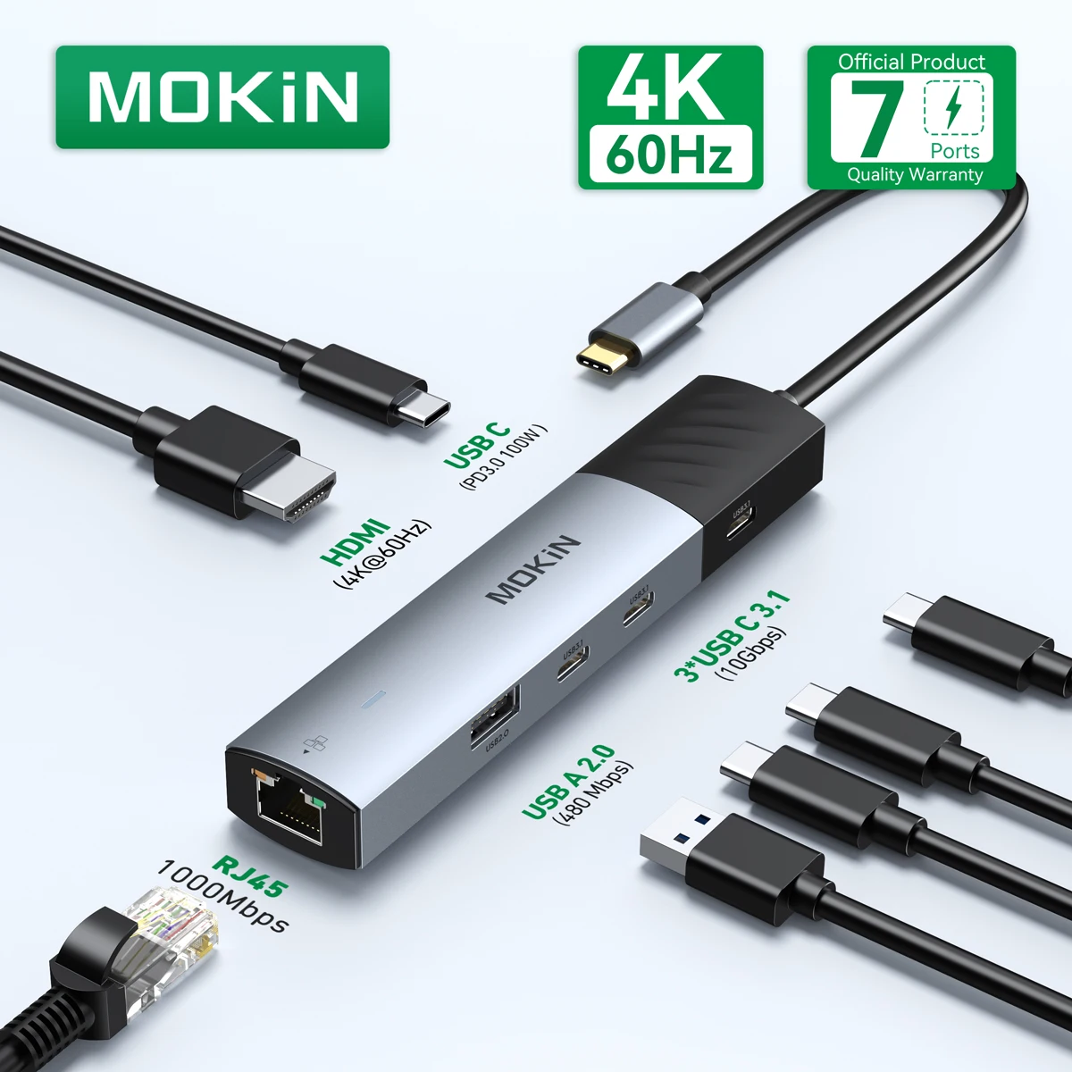 MOKiN USB 허브 USB-C 멀티포트 허브 C타입 어댑터, HDMI 10G..