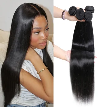 Extension di Capelli Umani Lisci, 1 Fascio di Capelli Vergini Brasiliani Non Trattati, Doppia Trama, Nero Naturale