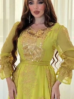 Abaya-Robe de Soirée de Luxe pour Femme Musulmane, Caftan Brodé, Col en V, Manches sulf, Arabe, Turquie, Dubaï, Marocain, Eid Ramadan 5