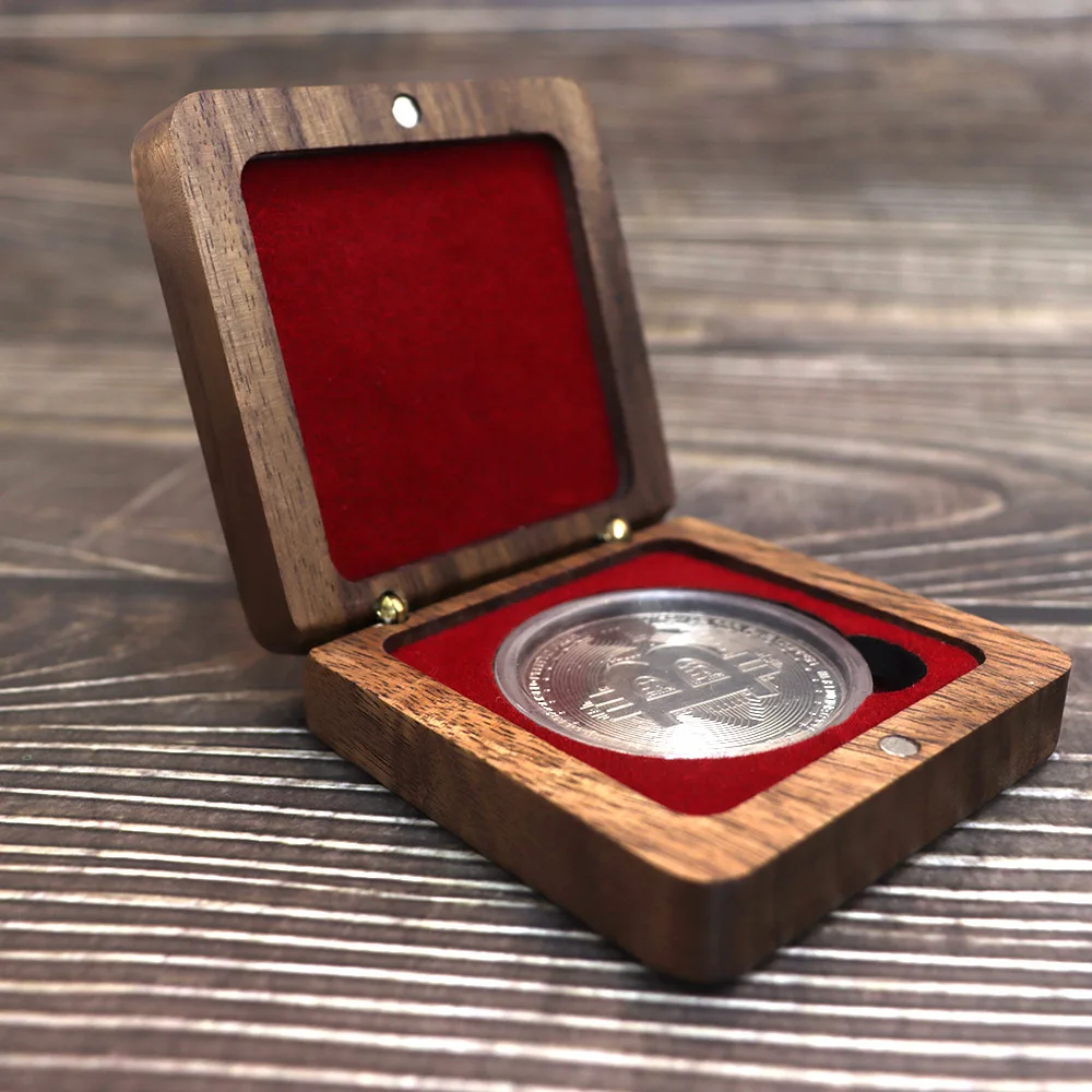 Commemorative Coin Box Medal Medal Gift Packaging Wooden Box Clamshell Storage Gift Medal Coins Antique Wooden Box 4