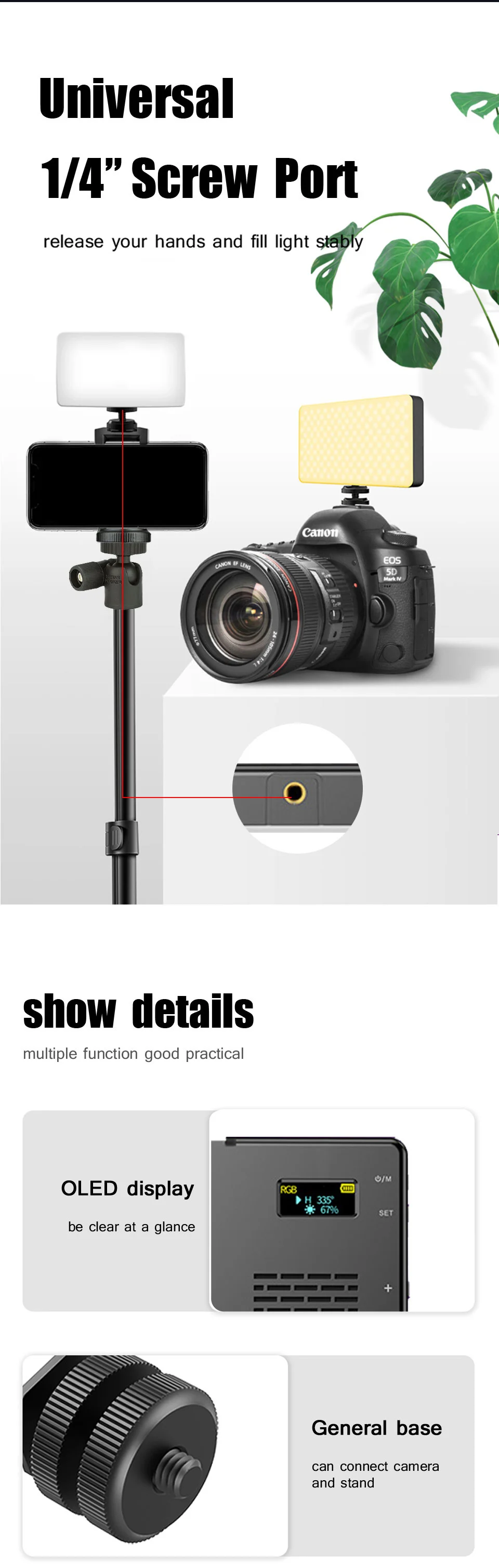 câmera luz de vídeo fotográfico painel de