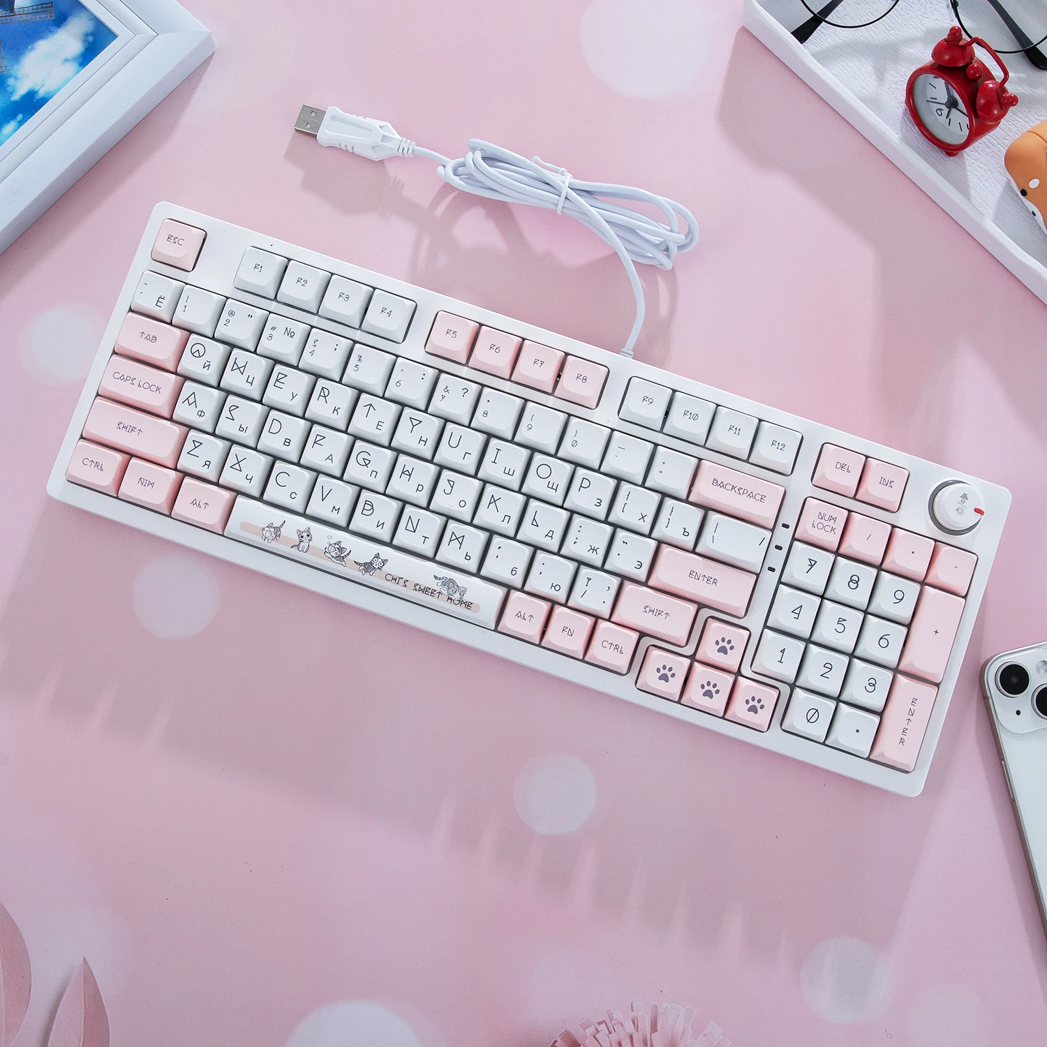 

MAIMOOO Cute Mechanical Keyboard Russian LED Backlit 96 Keys Wired Portable Gaming Mechanical Keyboard for Laptop Computer Gamer