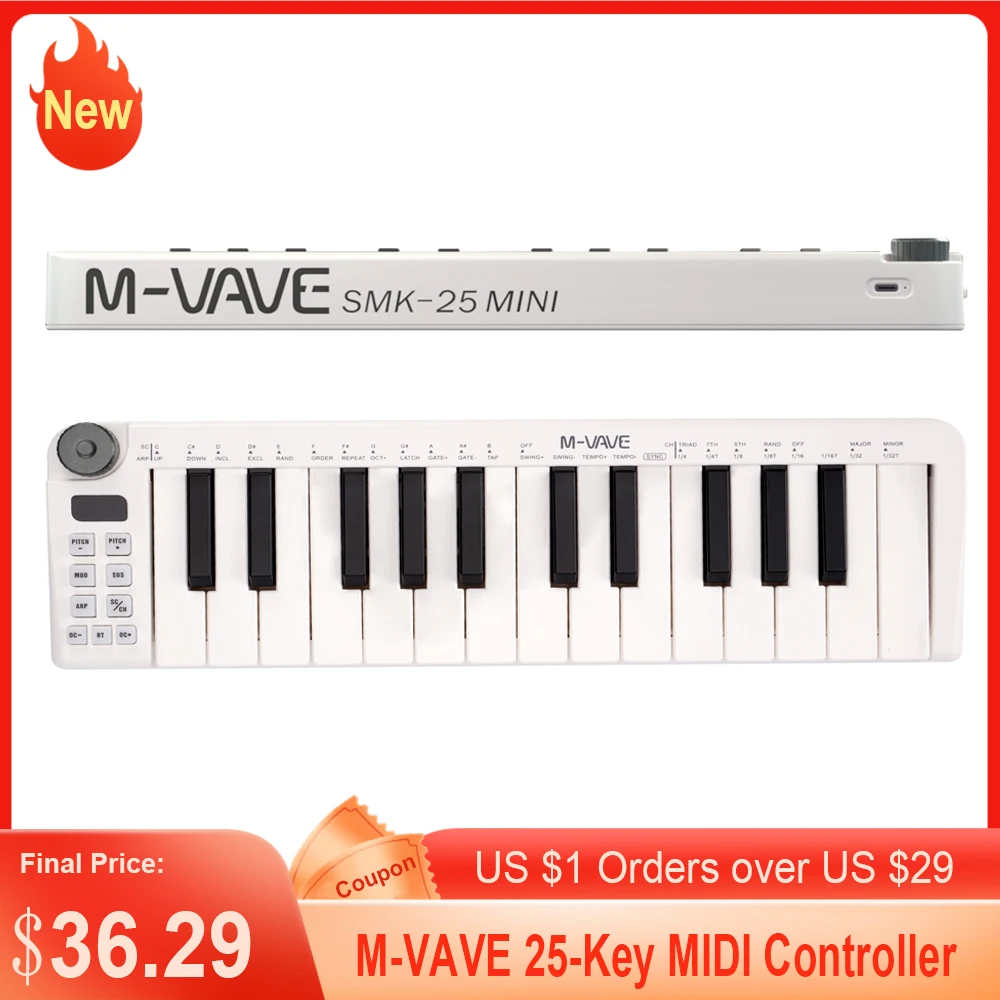 MVAVESMK25miniMIDIKeyboardRechargeable25KeyMIDIControl