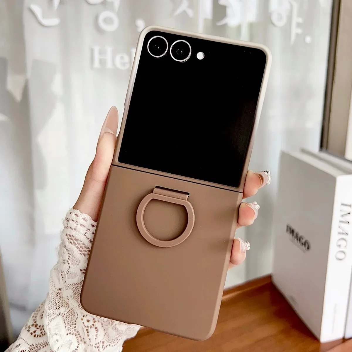 Chic Liquid Silicone Phone Case with Large Window and Ring Design - Shockproof Soft Cover