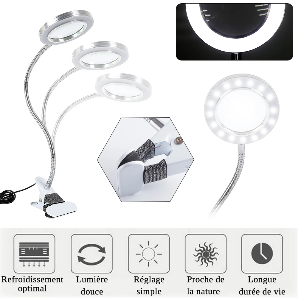 Table Lamp 8X Magnifier Nail Beauty Light USB Cold Light Led Non-slip Equipment Clamp Glass Table Lamp for Beauty Salon Portable
