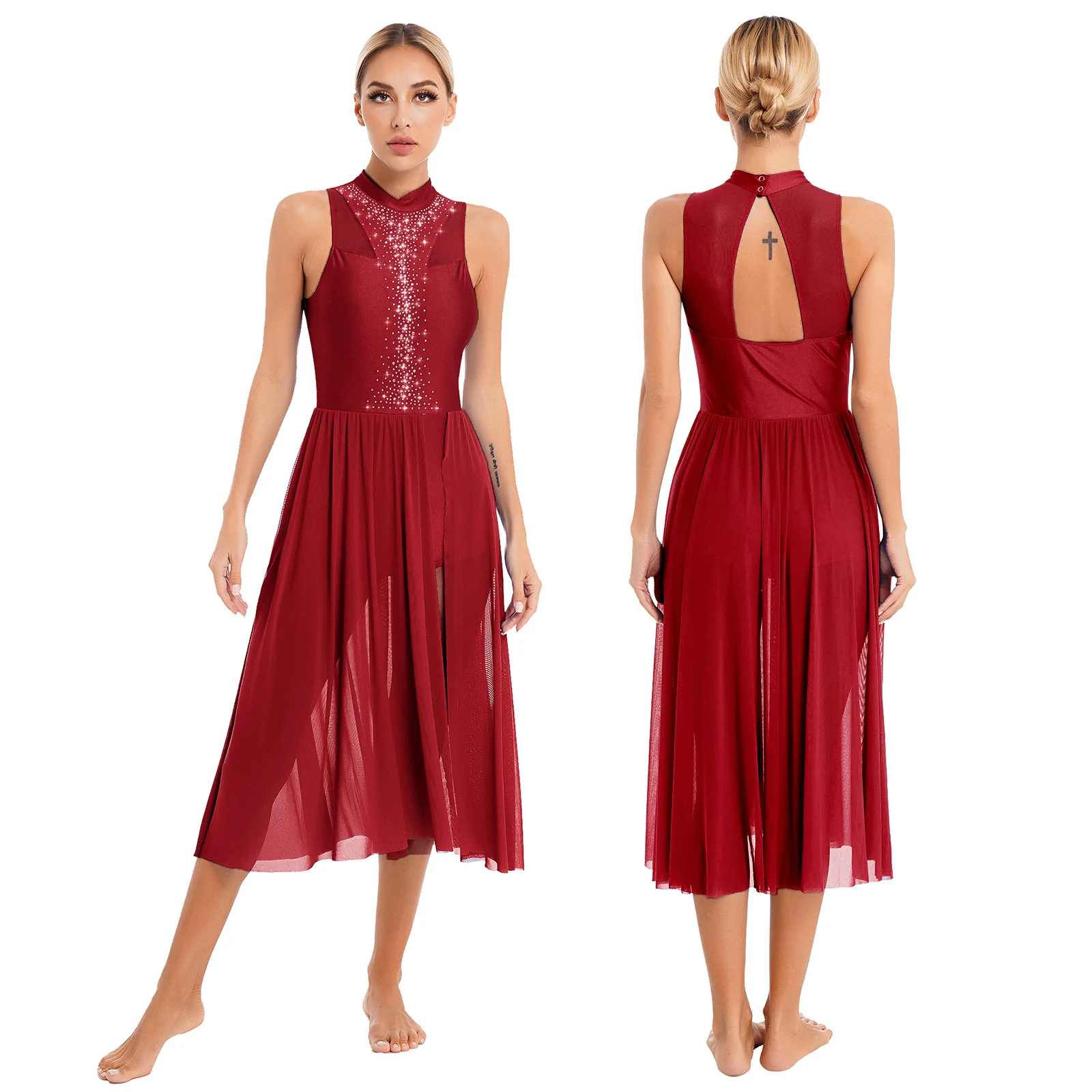 thumbnail image 1 of Leotardo de gimnasia para mujer, vestido de baile lírico de Ballet, traje de patinaje artístico dividido con diamantes de imitación, vestidos de graduación líricos, Ropa de baile, 1 of 5