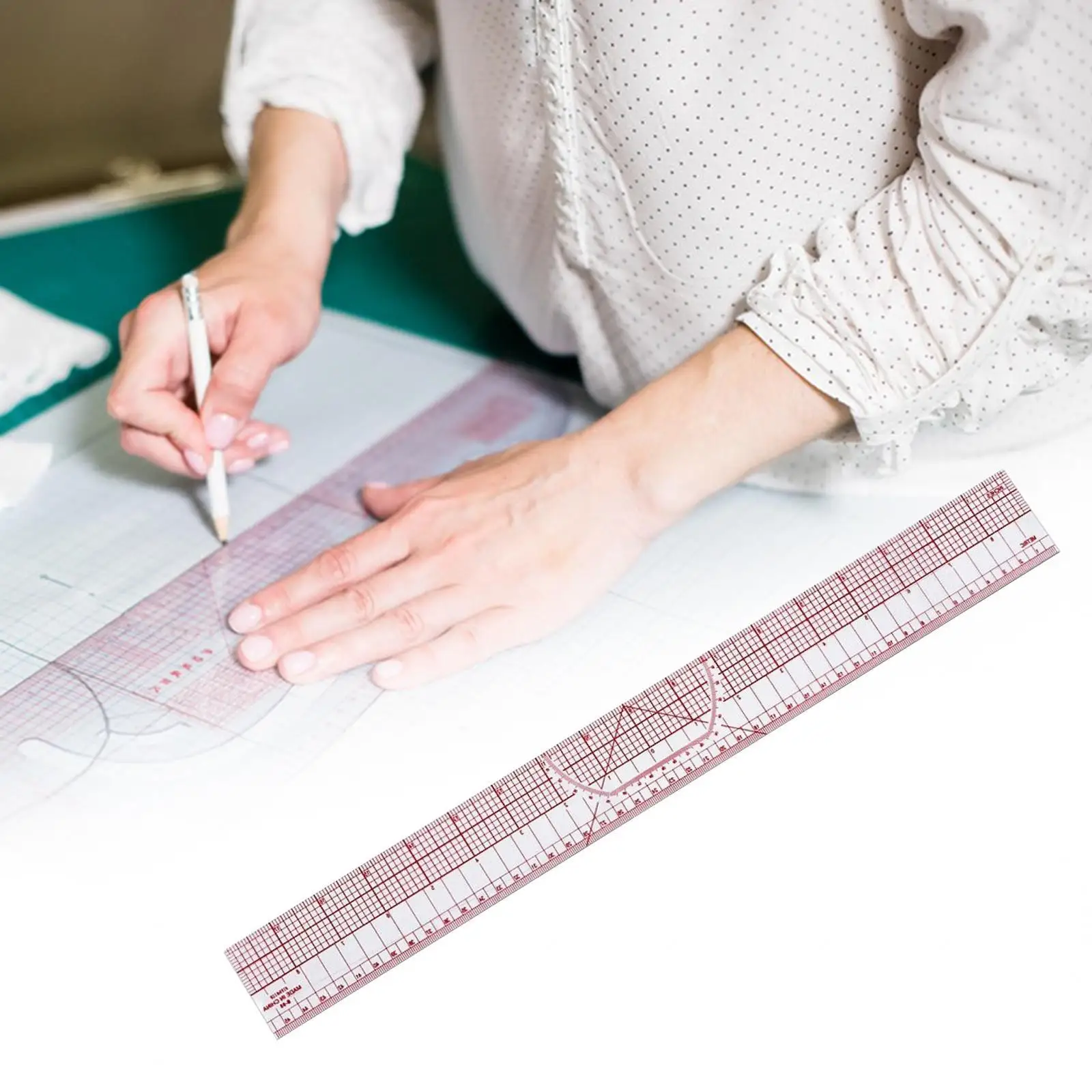 Grading Ruler 18 Inch Multifuctional Built in Scale Transparent Tailor Ruler for