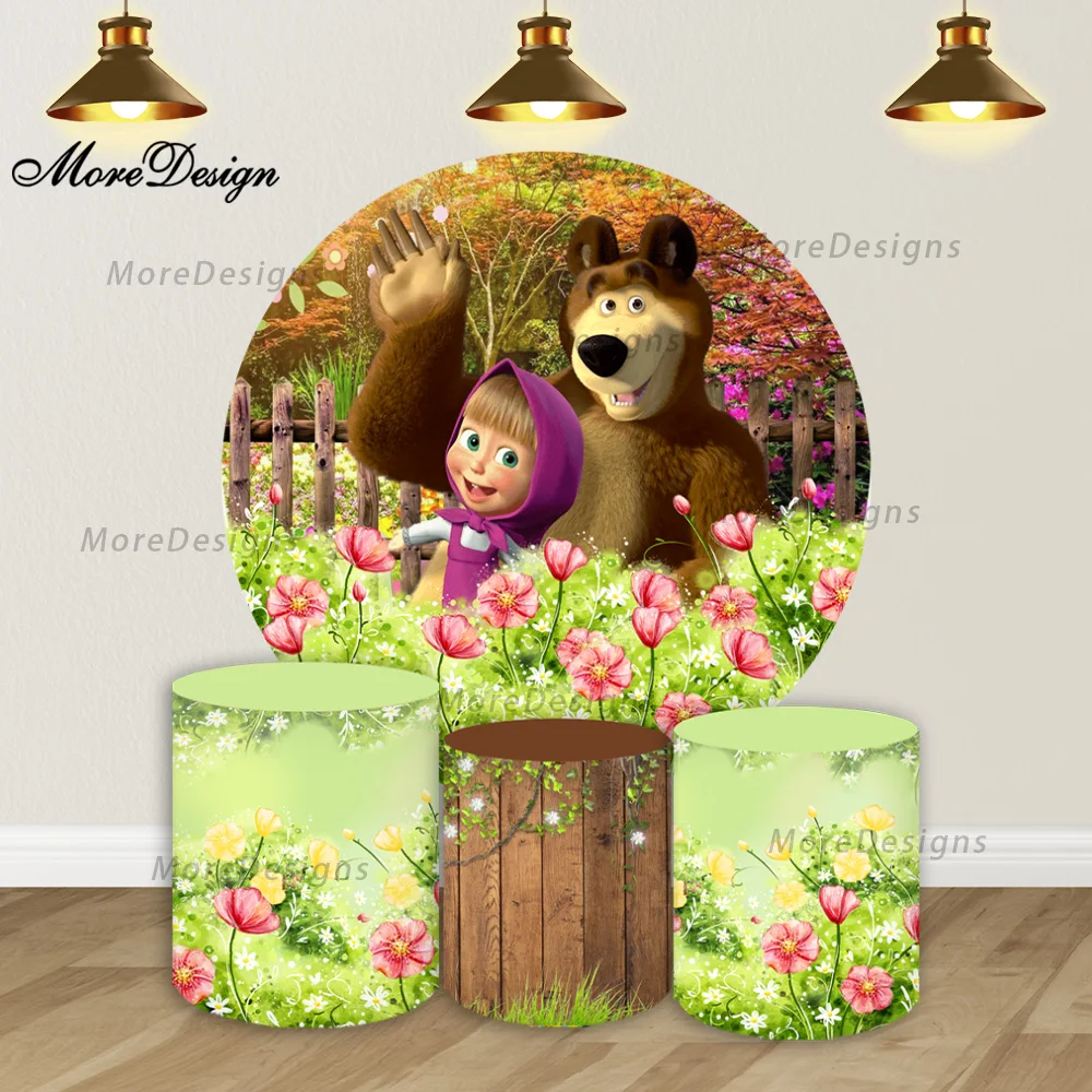 

Bandai Masha and Bear Фотофон с круглыми цилиндрическими крышками для детского дня рождения