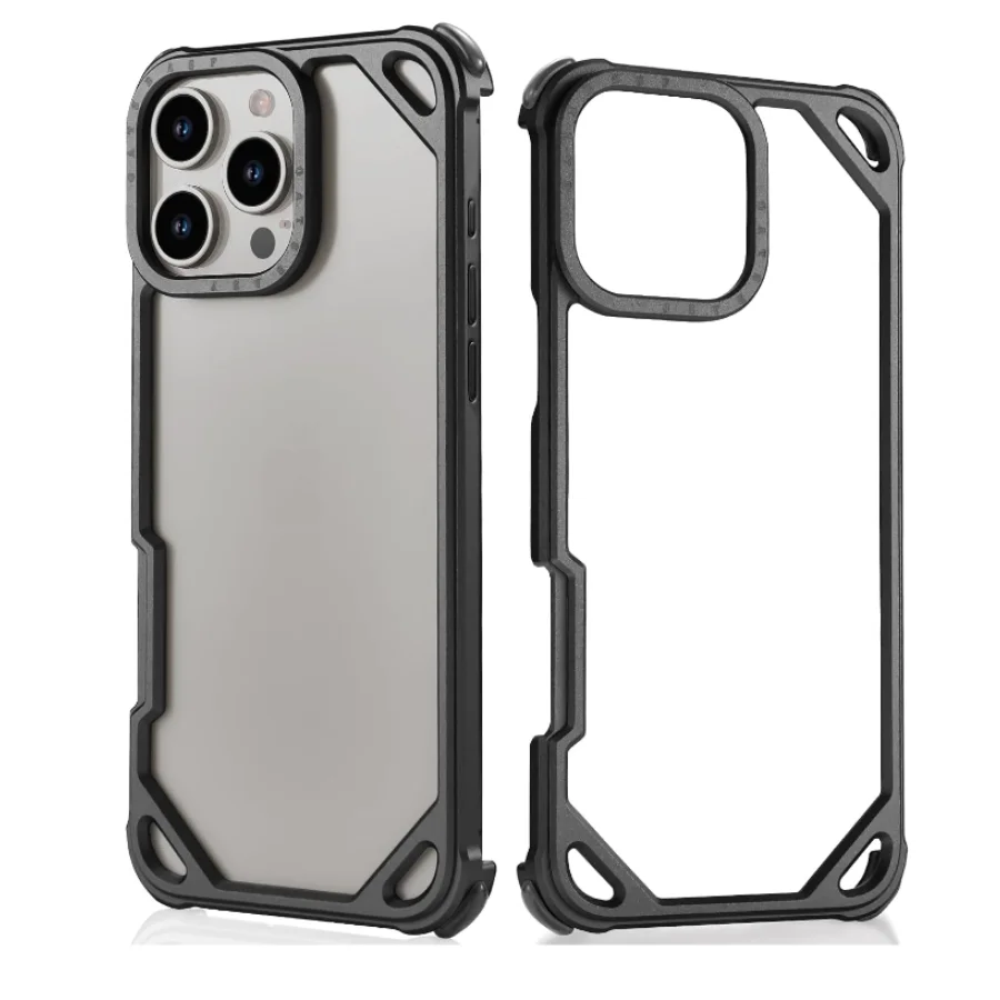 Line Aluminum Frame Metal Case for iPhone 16 Pro Max 15 Pro 4 Corners Silicone Pads Bumper Minimalist Slim Shockproof Hard Cover