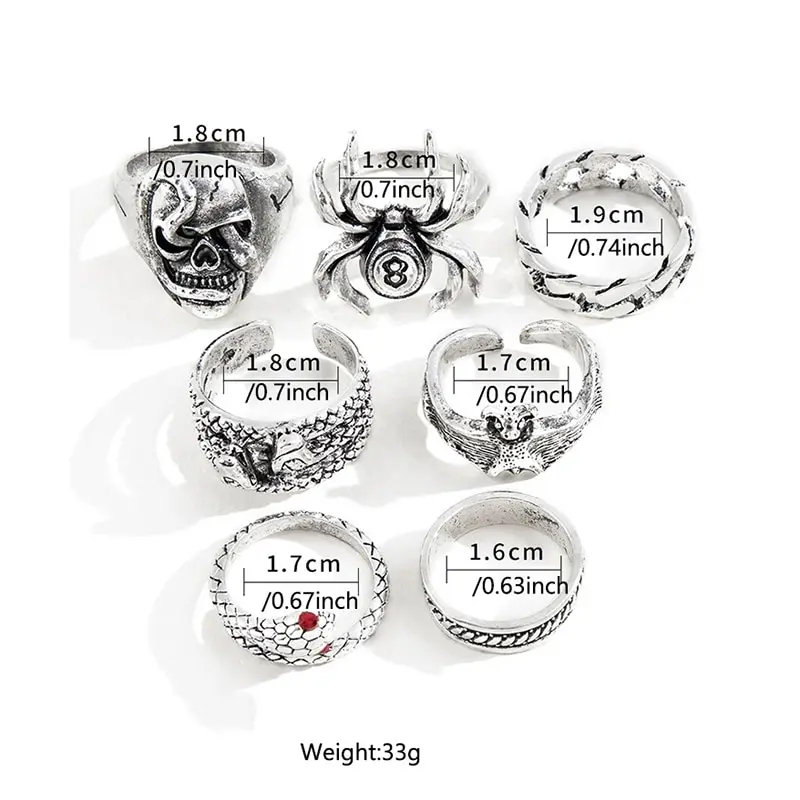 Ring Set Gothic Skeleton Unisex Punk Grunge Butterfly Frog Woman Man Jewelry Hip Hop Party Street Ring Accessories Gift