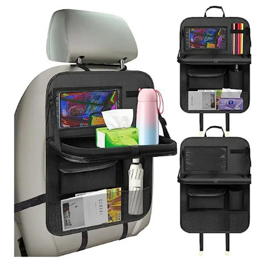 Car Seat Back Organizer Multi-Pocket Storage with Fold-Out Table,Tissue Dispenser&Cup Holder,Durable Oxford Fabric for Travel