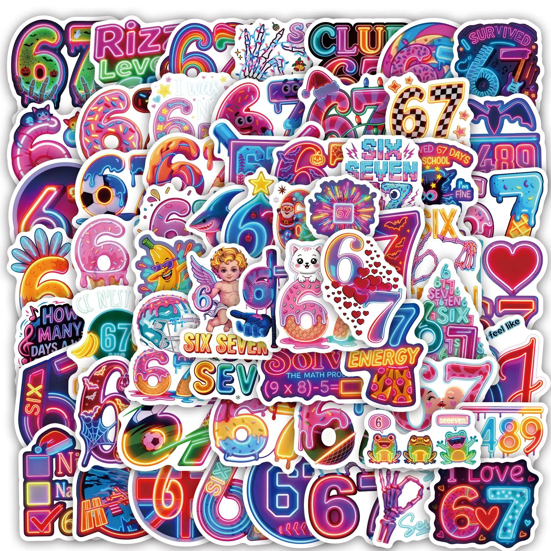 60Pcs Colourful 67 Six Seven Stickers 67 Decals For Phone Laptop ...
