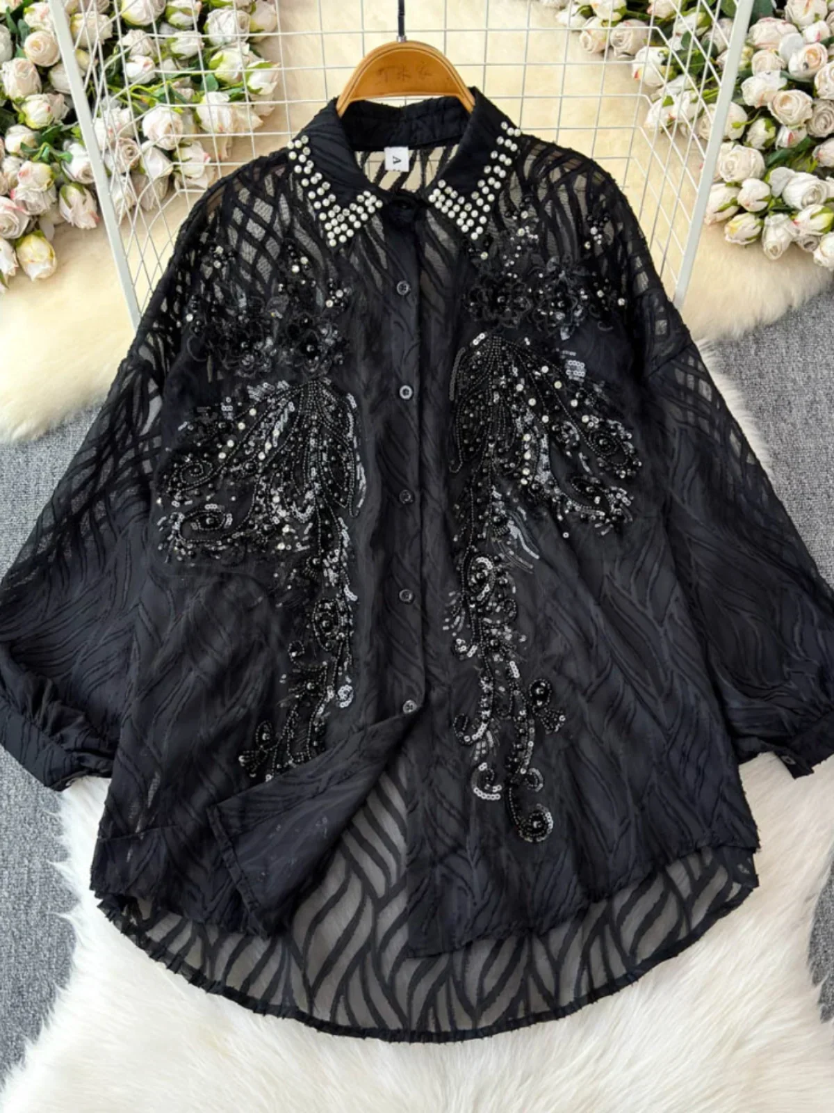 Lentejuelas Bordados Con Perlas En Blusas Blusas Con Bordado De