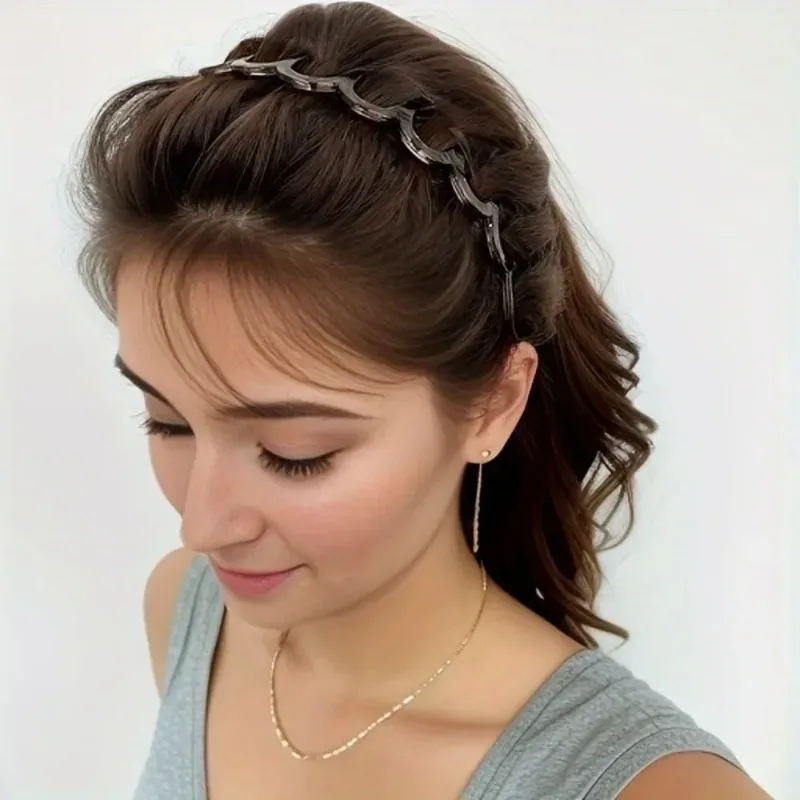 Trend iges PC-Stirnband für Frauen Mädchen Anti-Fall Bernstein braun schwarz lange Zähne Reifen gebrochene Haar bänder Zubehör koreanische Kopf bedeckung – Detail 2