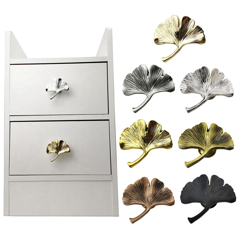 Cupboard Handle Zinc Alloy Door Knob Ginkgo Leaf Furniture