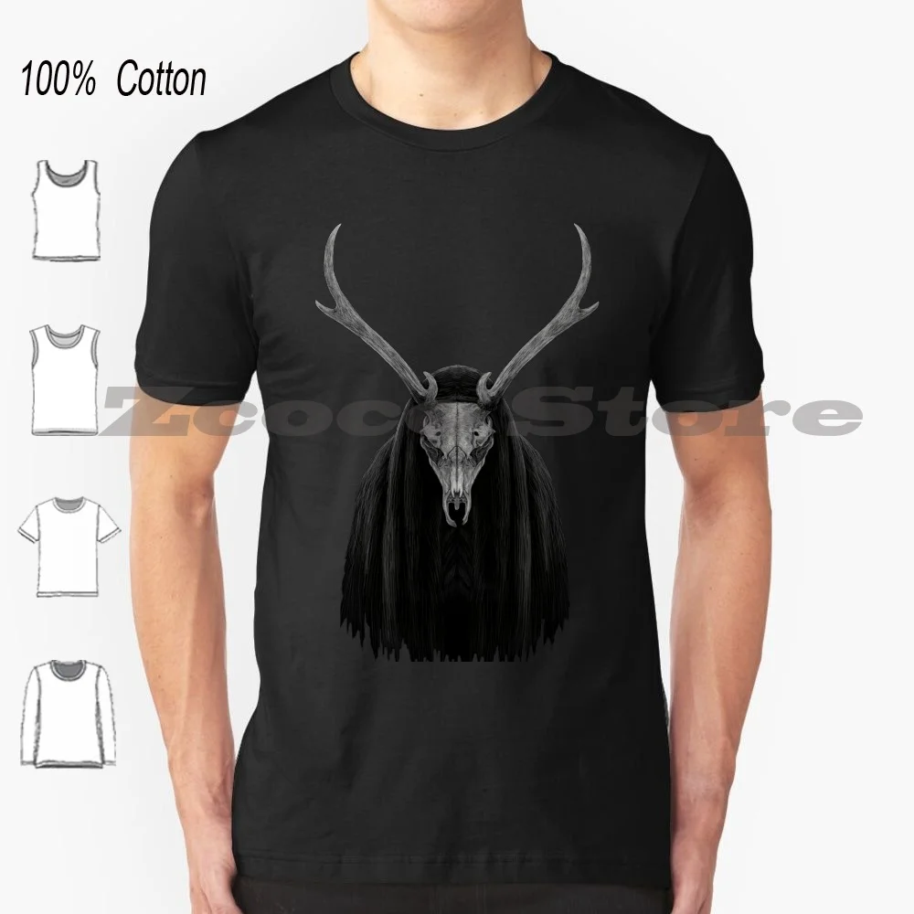Deerskull Ghost T-Shirt 100% Cotone Uomo Donna Modello Personalizzato Deer Skull Deerskull Ghost Cryptid Monster Spirit Fairy