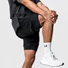 Men's Summer Gym Fitness Sport Double-deck 2 in 1 Shorts Quick Dry Running Workout Jogger Short Pants Bodybuilding Sweatpants 3