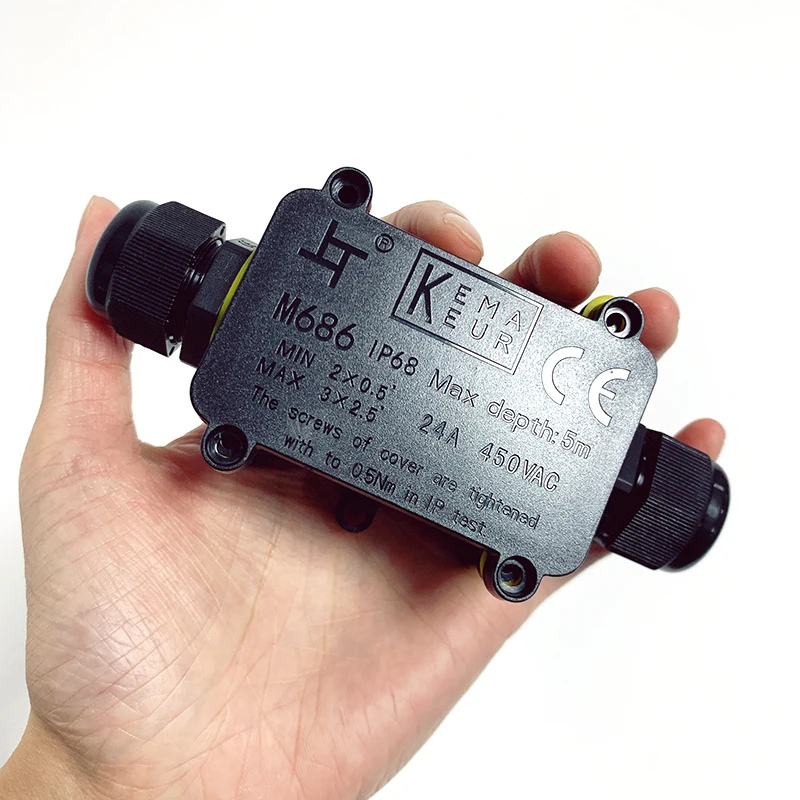 방수 정션 박스, IP68 양방향 3 핀 4-11mm, 밀폐형 지연 와이어 커넥터, 24A, 450V, LED 야외 전기 정션 박스