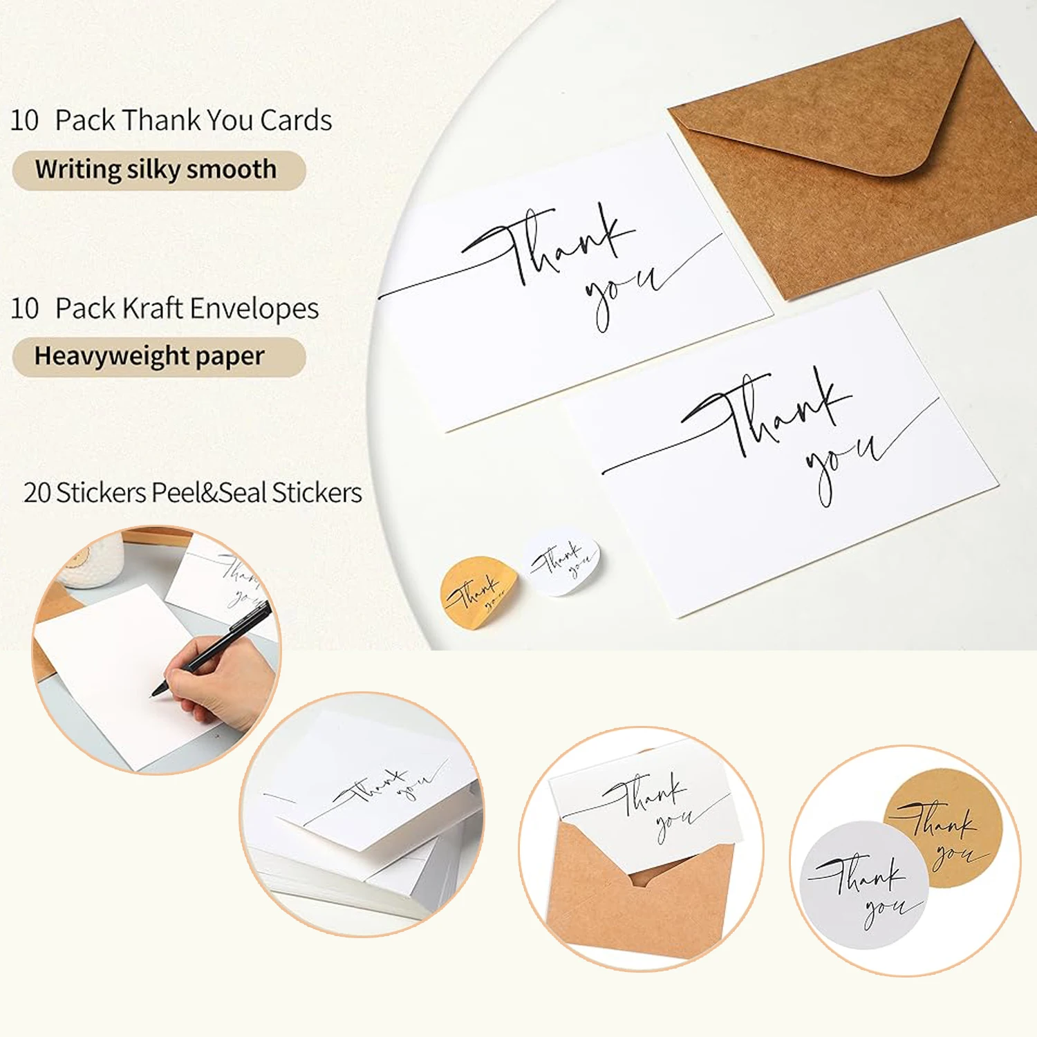 Elegant Thank You Card Set with Envelopes & Stickers