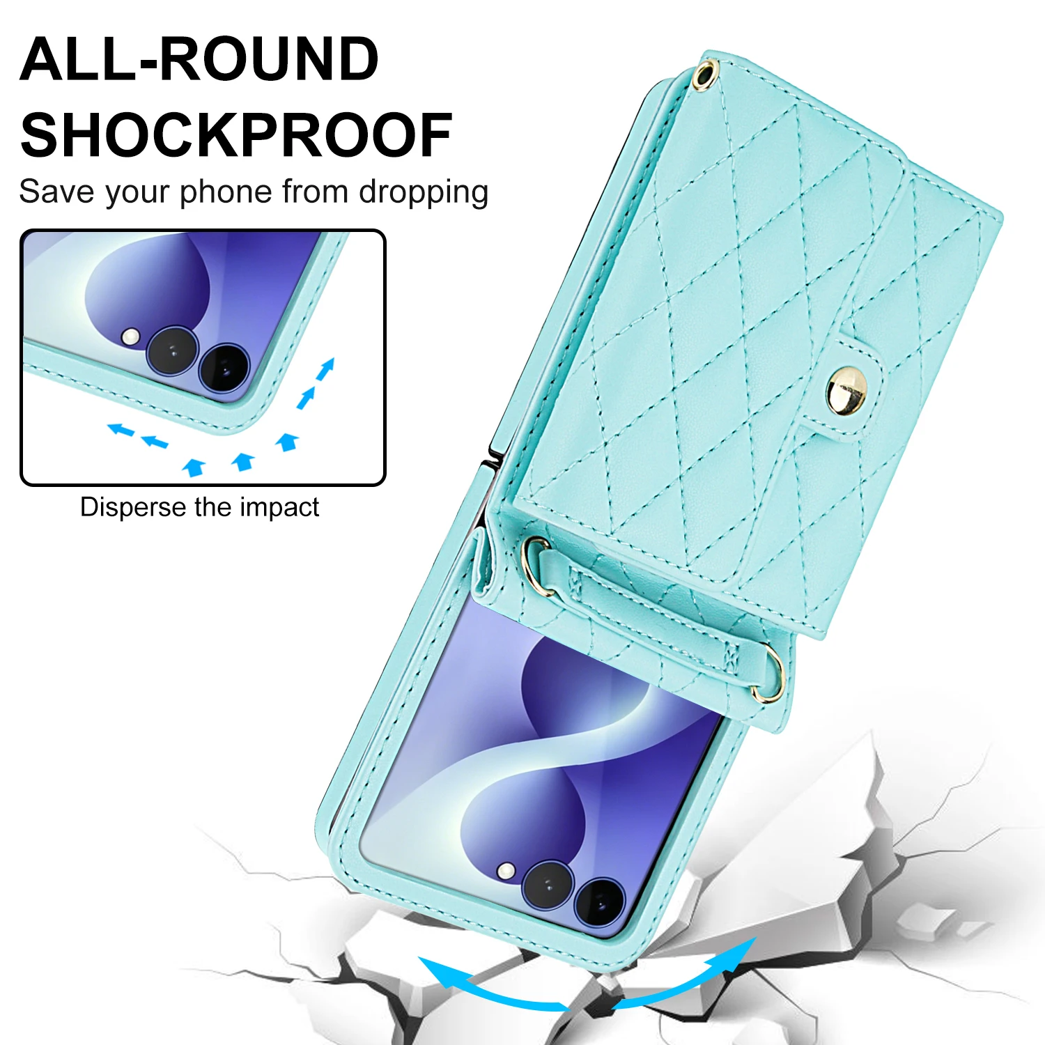 Luxury Foldable Leather Wallet Phone Case with Removable Crossbody Lanyard