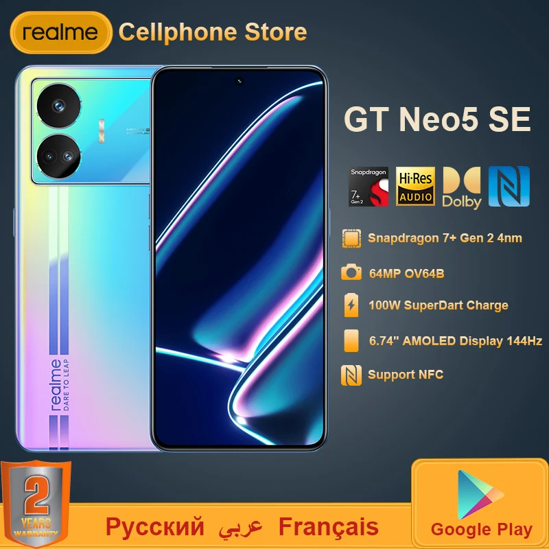  realme GT Neo5 SE 5G Mobile Phone Snapdragon 7 Gen2 Plus 6.74'' 1.5K AMOLED 5500mAh Battery 100W 64MP Camera NFC Smartphone 