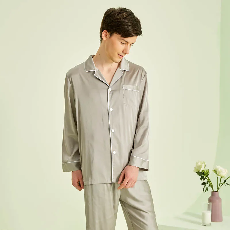 

Spring Autumn Men's Pajama Set Long Sleeves Cardigans Pants Home Clothes Fashion Lapel Nightwear Satin Loose Casual Sleepwear
