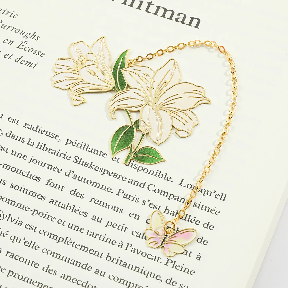 lotus Flower Green Lily Metal Bookmark Page Mark Stationery for Book Lovers Bookworm Gifts Reading Markers for Men Women metal bookmark floral painting bookmark bookmarks stationery supplies