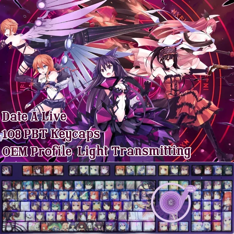 

Date A Live Keycaps Yatogami Kurumi 108 Key Cap PBT DYE Sublimation OEM MX Cross Axis Switch Keycap for Mechanical Keyboard