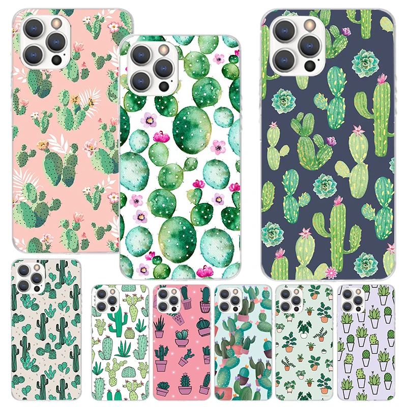 Cartoon Cactus Green Plants Custodia Per Telefono Per Apple Iphone 15 14 13 12 11 Pro Max Mini Xs Xr X 7 Plus 8 + Se Soft Silicone Print Sh