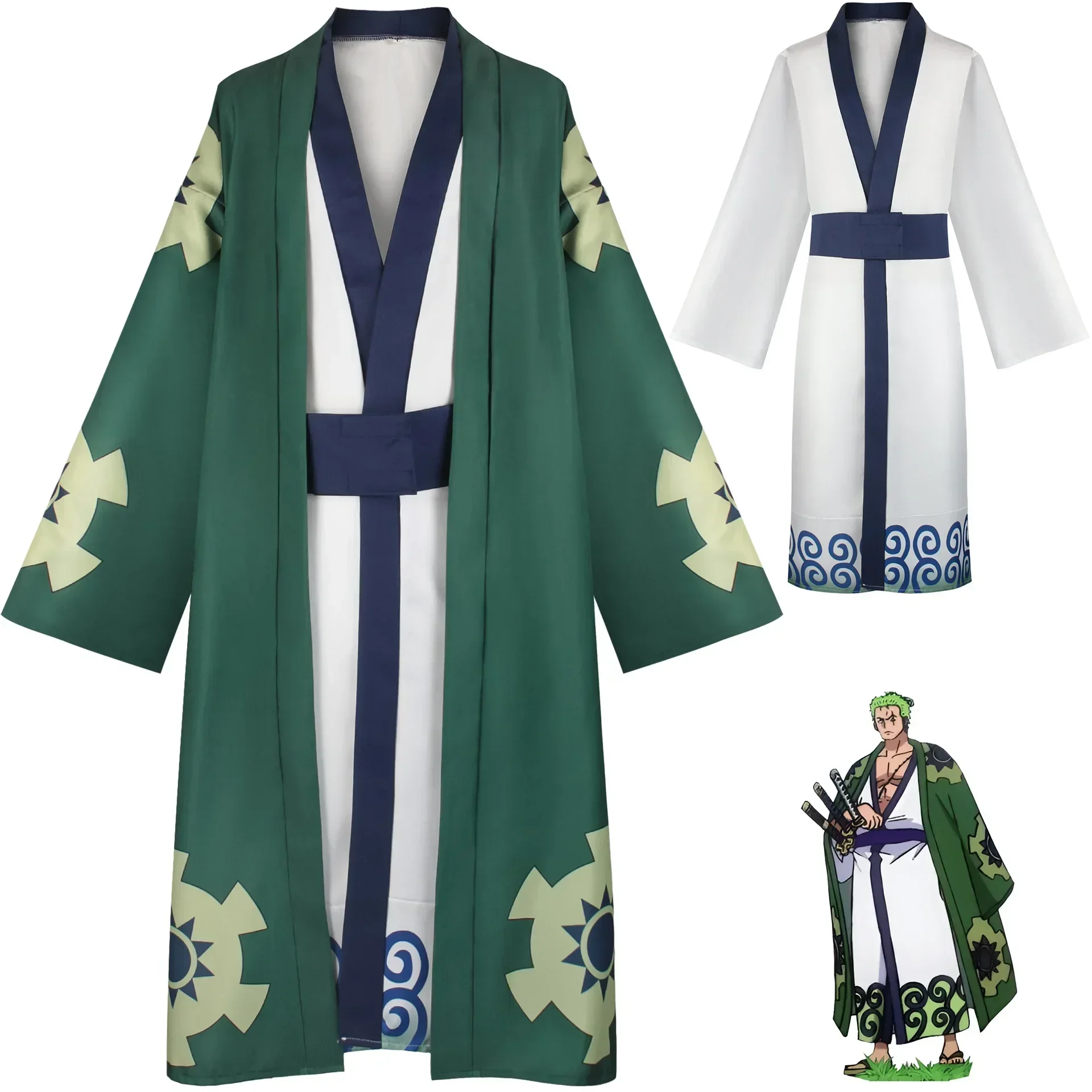 

Anime Roronoa Zoro Cosplay Costume Wano Kuni Country Kimono Robe Full Suit Outfits Halloween Carnival Suit