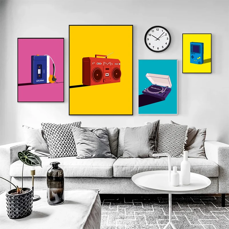 Colore Walkman Record Deck Poster Cassette Player Pop Art Stampe Musica Tela Pittura Modern Boombox Game Boy Room Wall Decor