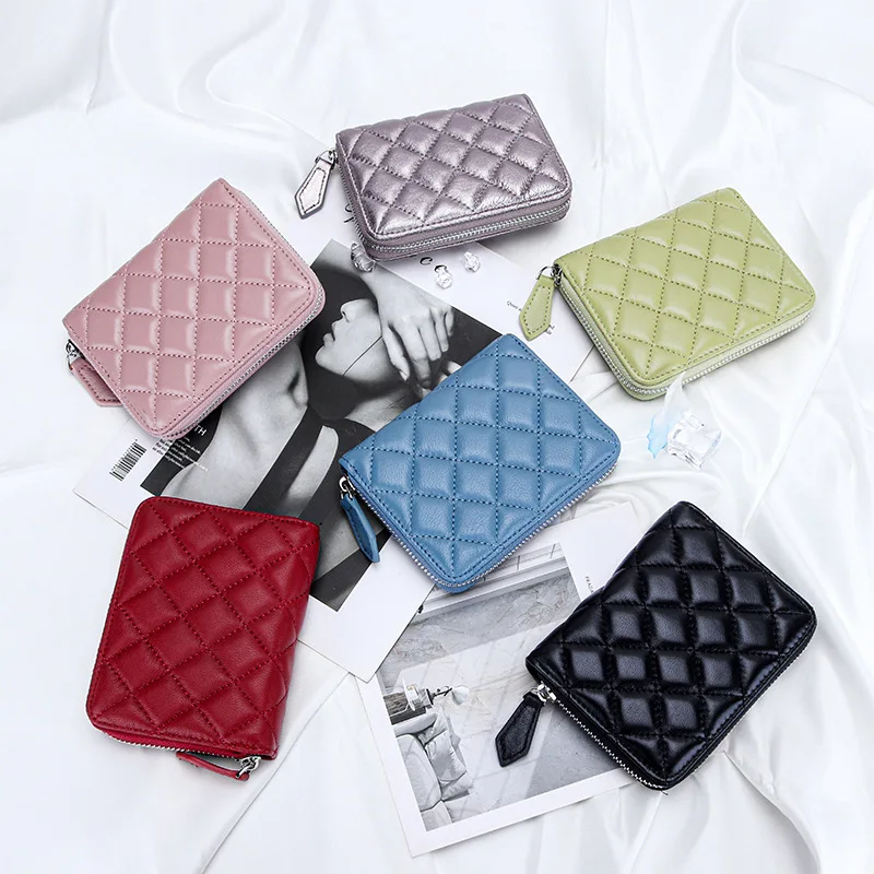 Brand New Arrivals Sheep Skin ID Passport Holders High Quality Embroidered Quilted Women Card Wallets Unisex Credit Card Holder