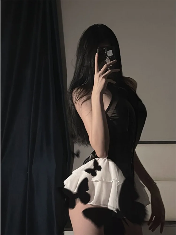 Naughty Maid Lolita Cosplay Cute Sexy Erotic Kawaii Outfit Club Costume Black White Women Uniform Dress Cute Bowknot Costumes