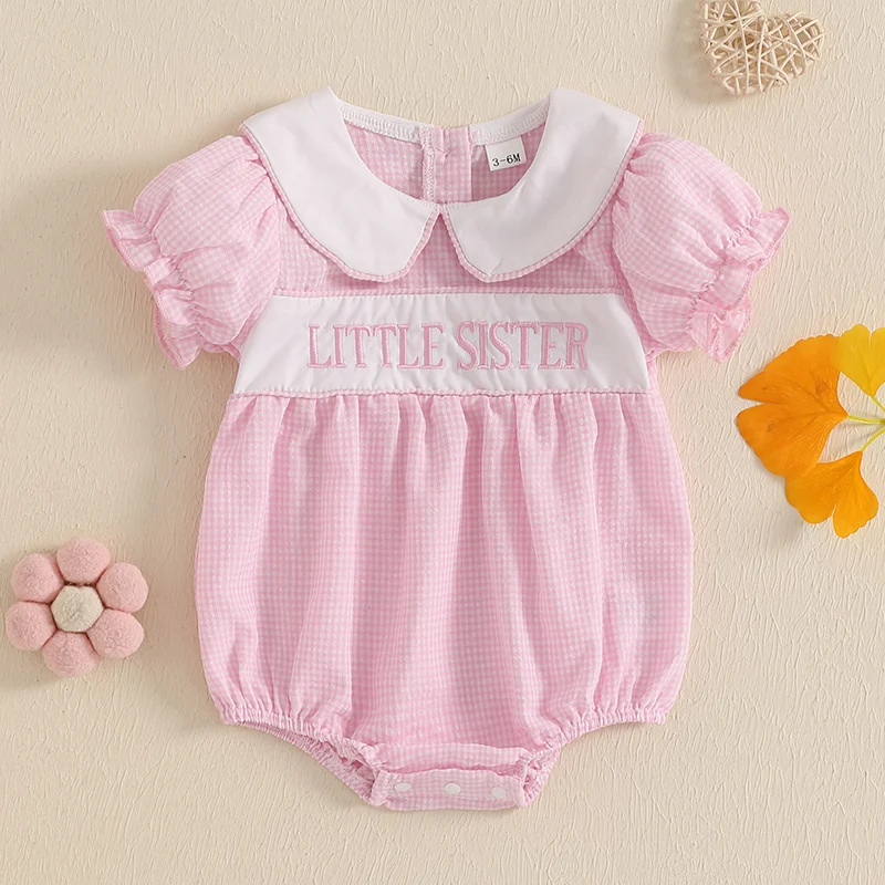 MISOWMNJOY Summer Baby Girl Clothes Princess Sister Matching Outfit Letter Embroidery Doll Collar Short Sleeve Baby Dress Romper 4