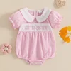 MISOWMNJOY Summer Baby Girl Clothes Princess Sister Matching Outfit Letter Embroidery Doll Collar Short Sleeve Baby Dress Romper 4