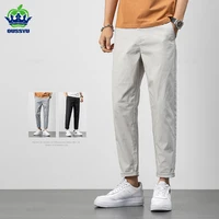 2025 New Summer Ankle-Length Pants Men Cotton Straight Fit Fashion Thin Brand Clothing Solid Color Casual Trousers Male 28-38