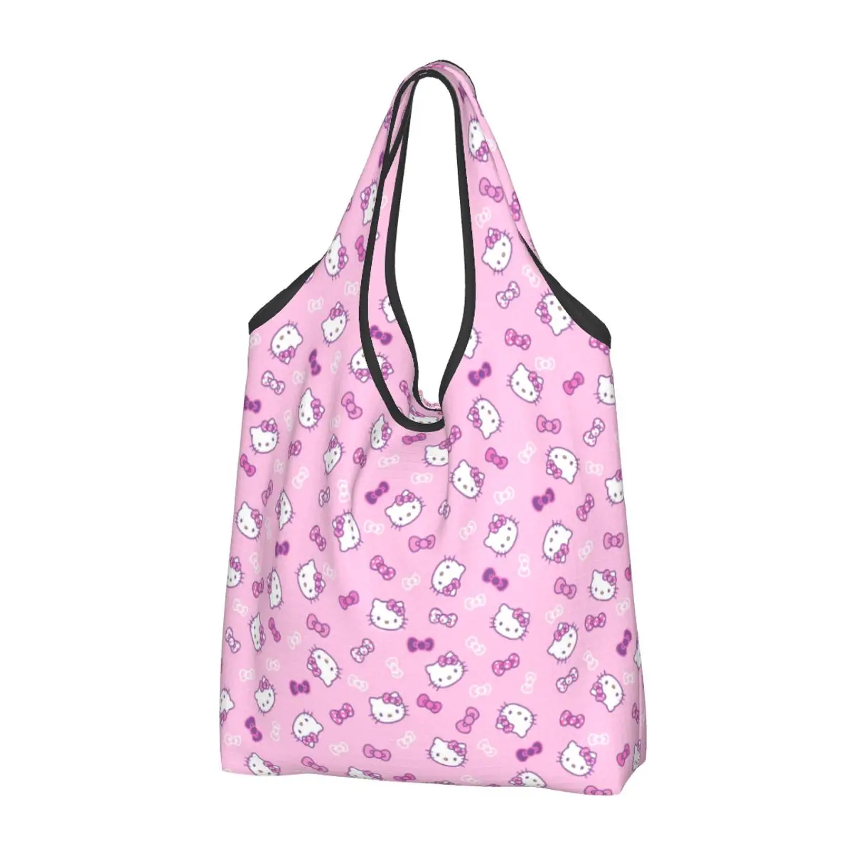 

Сумки для покупок Hello Kitty на заказ, забавный тоут для покупки продуктов, вместительная портативная Сумочка на плечо Sanrio