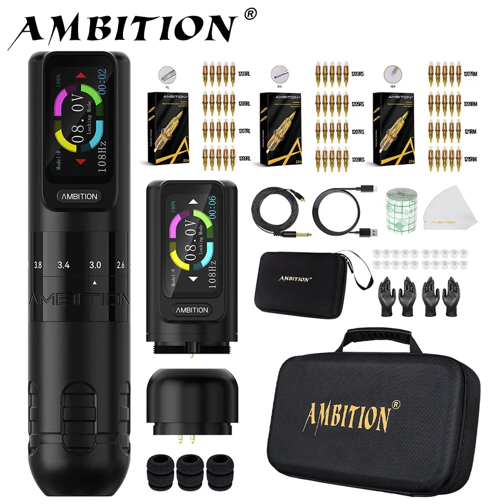 Ambition Seher Wireless Tattoo Machine Pen Kit 2.2-4.2mm Adjustable Stroke 2400mAh Capacity Battery Strong Coreless Motor supply