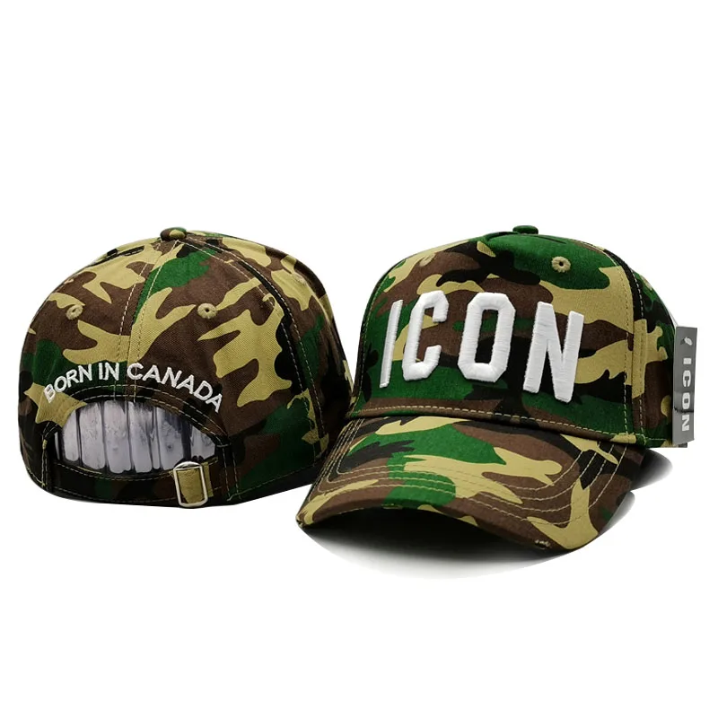 

Wholesale men's women's baseball cap cotton camouflage cloth ICON letters high quality hat embroidery design hat truck driver fa