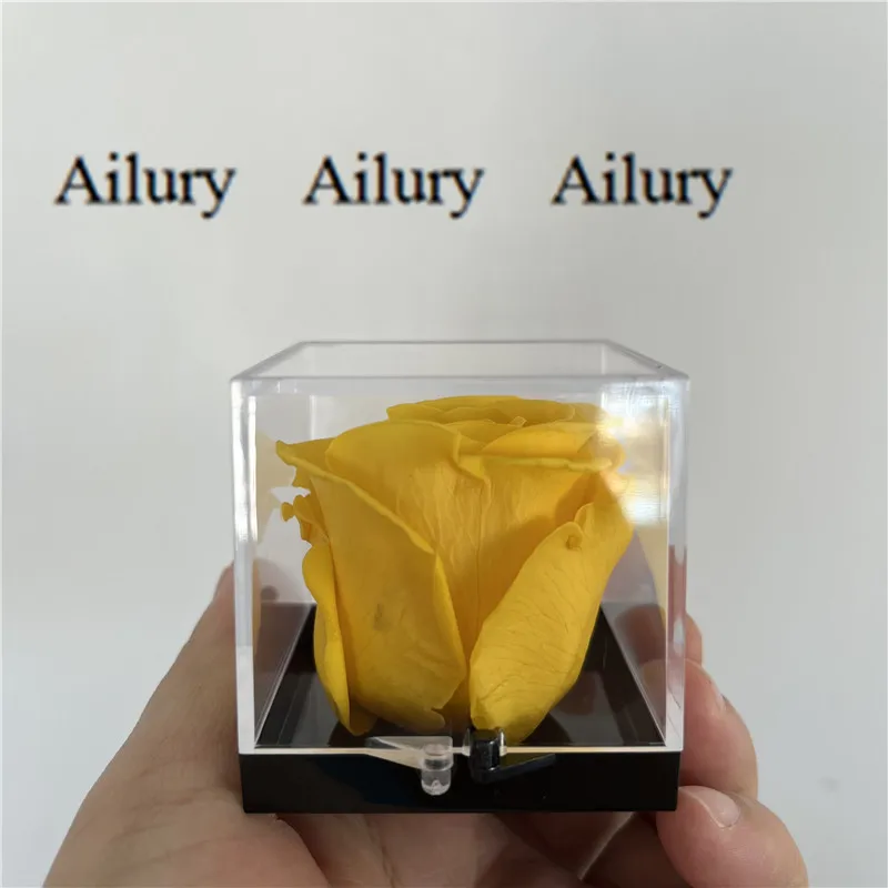 Beautiful Orange Artifical Flower Square Display Box High Transparent Imitation Glass Acrylic Decorative Rose Gift Christams ornament crafts,miniature figurines,resin ornaments,miniature ornament,resin crafts,crystal ornament,crystal stone ornament,glass ornament,artificial flower toys