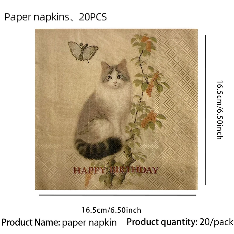 20pcs/Pac 33*33cm 2-Ply Vintage pet dog and cat birthday party decoration supplies wine glass flower paper disposable placemats