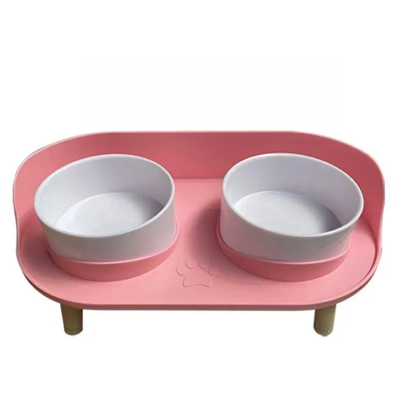 ABS Plastic Double pet food bowls Water Food Bowls Prevent Knocks Over & Protect Cervical Spine For Small Large Cats Dogs