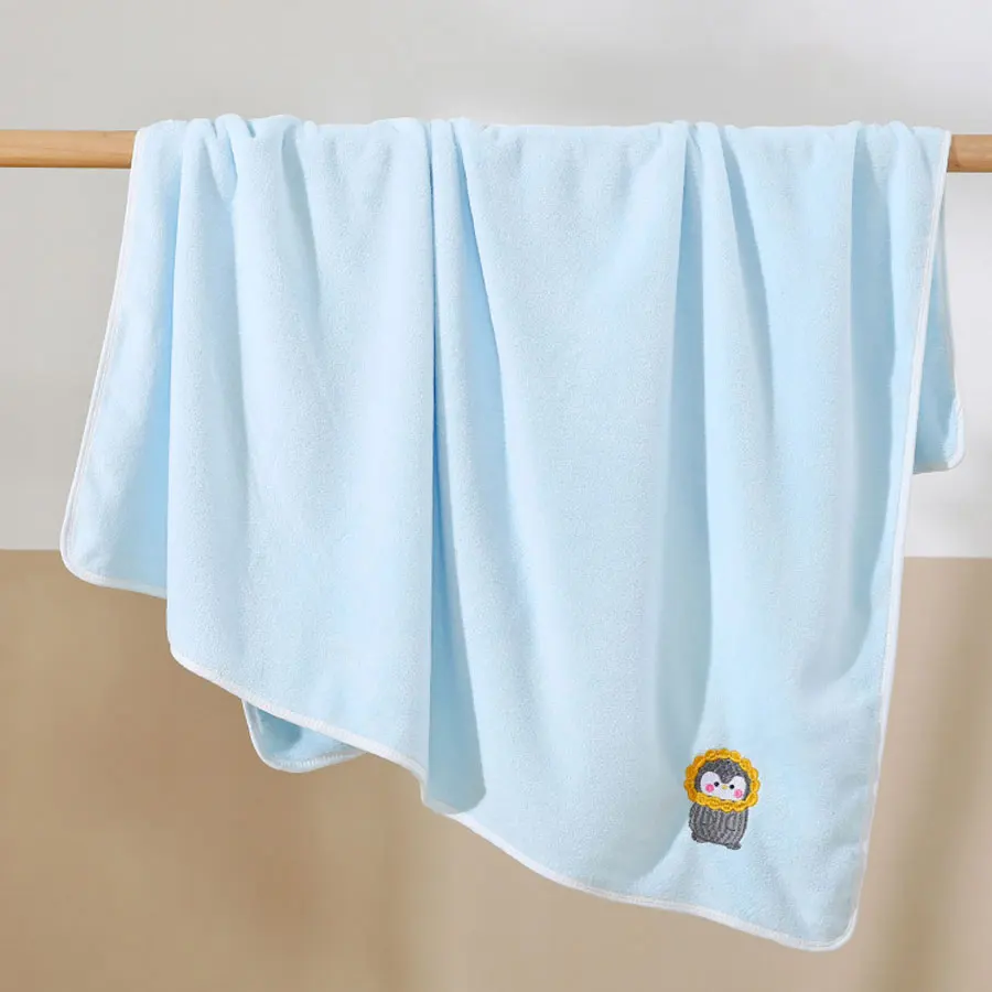 Baby Bath Towel Infant Swaddle Blanket Wrap Kids Cute Animal Embroidered Fleece Blanket Children's Soft Bathrobe Kids Blanket - 5
