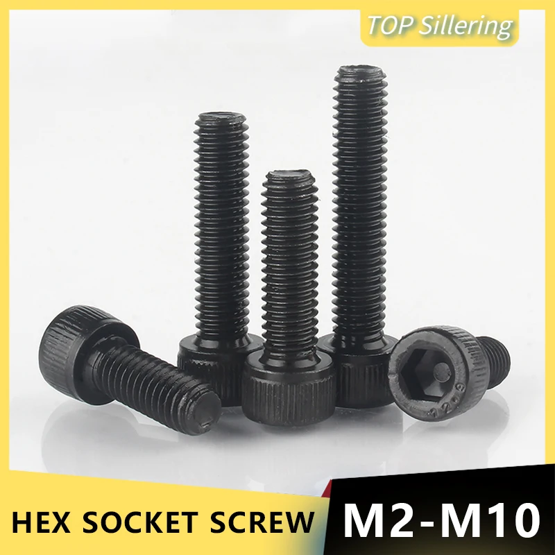 M2 M2.5 M3 M4 M5 M6 M8 Black Grade 12.9 Carbon Steel DIN912 Hexagon Hex Socket Cap Allen Head Bolt Screw 5/10/50pcs