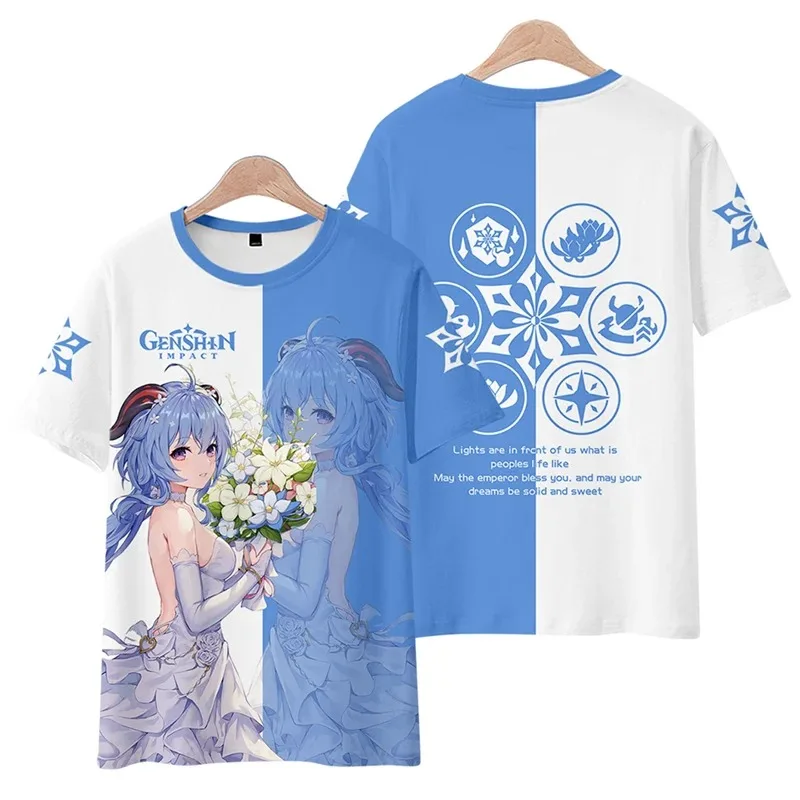 Genshin impact ganyu 3d printing t shirt men women summer short sleeve funny tshirt graphics t streetwear cosplay costume 2024