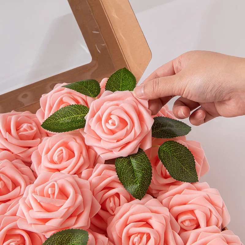 Yannew Foam Rose Artificial Flowers Combo Box Dusty Rose with Stems for DIY Wedding Bouquets Centerpieces Floral Home Decoration