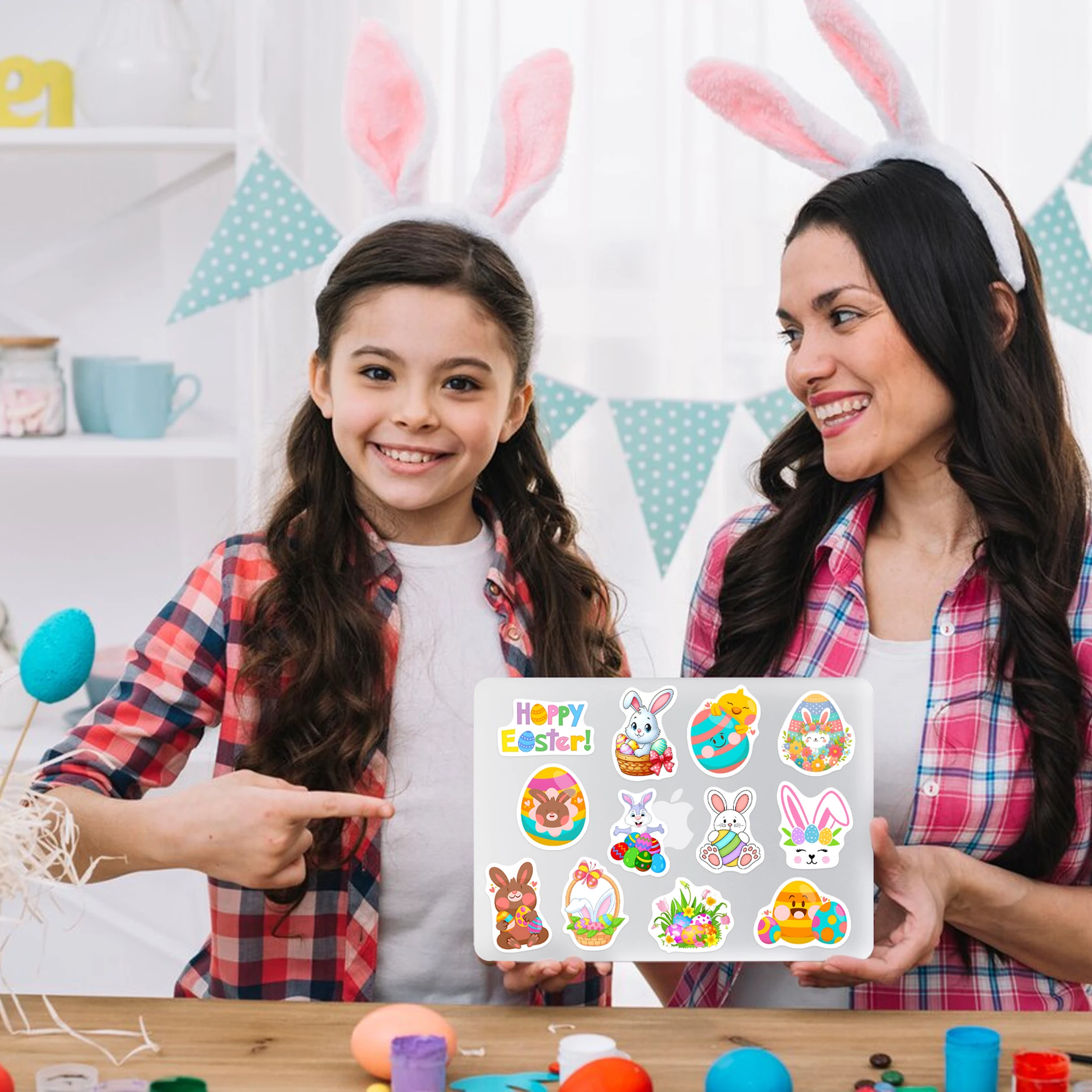 60개 야광 부활절 스티커, 물병용 부활절 달걀 원형 스티커, 방수 해피 부활절 휴일 파티용