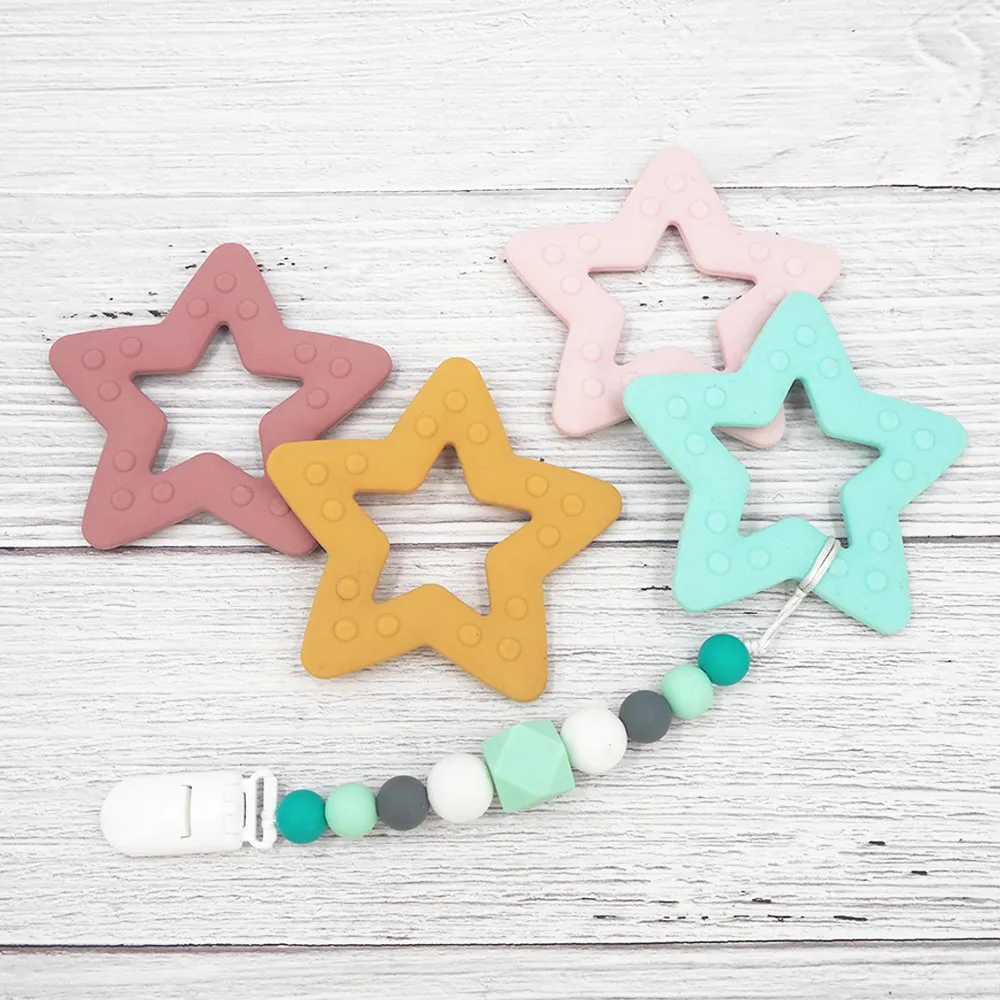 

Chenkai 10pcs Silicone Star Teether BPA Free DIY Baby Chewing Pendant Nursing Sensory Teething Pacifier Dummy Jewelry Animal Toy