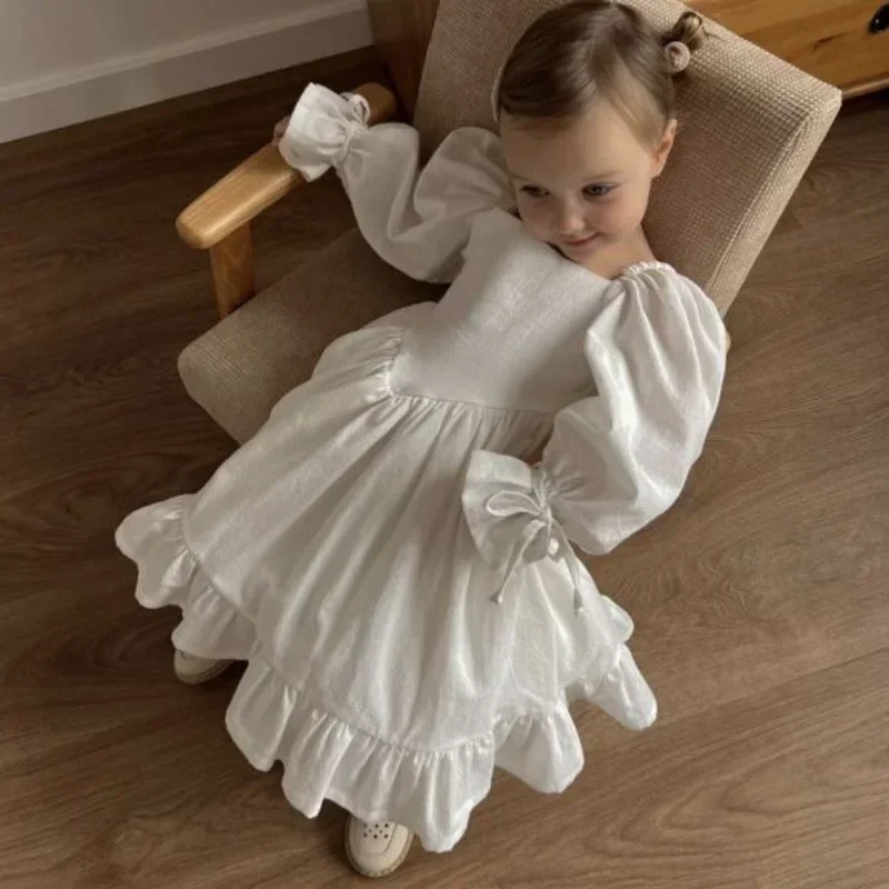 Girls Dress 2023 Spring and Autumn Cotton and Linen Lolita Dress Palace Styles Princess Casual Simple Fashionable Sweet Dress - 3