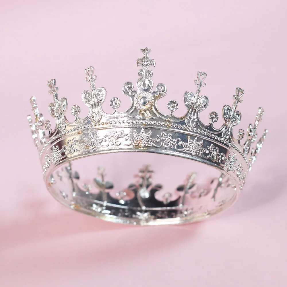 1pc Luxurious King Queen Crown Gorgeous Metal Round Crown Party Banquet Bar Mitzvah Wearing Men's Women's Jewelry Hair Accessory
